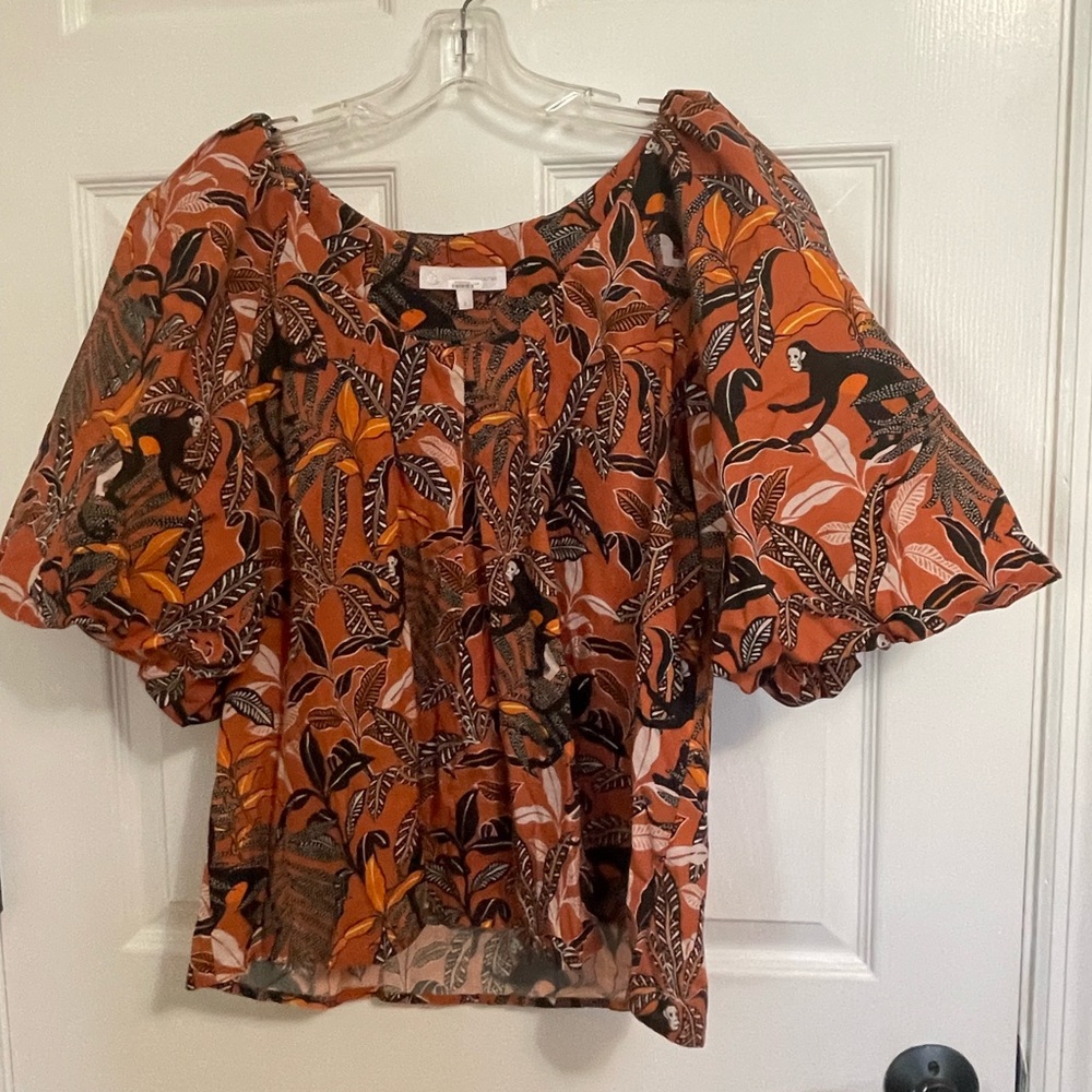 Corey Lynn Calter Orange and Black Patterned Blouse